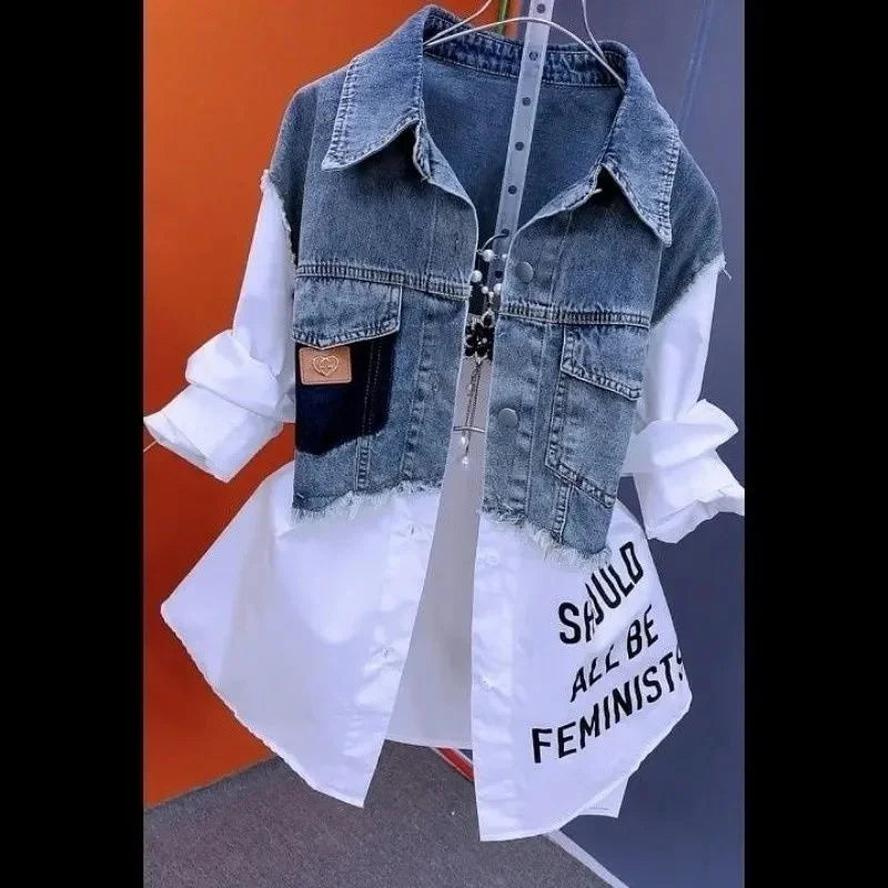Veste en jean rayée pour femmes