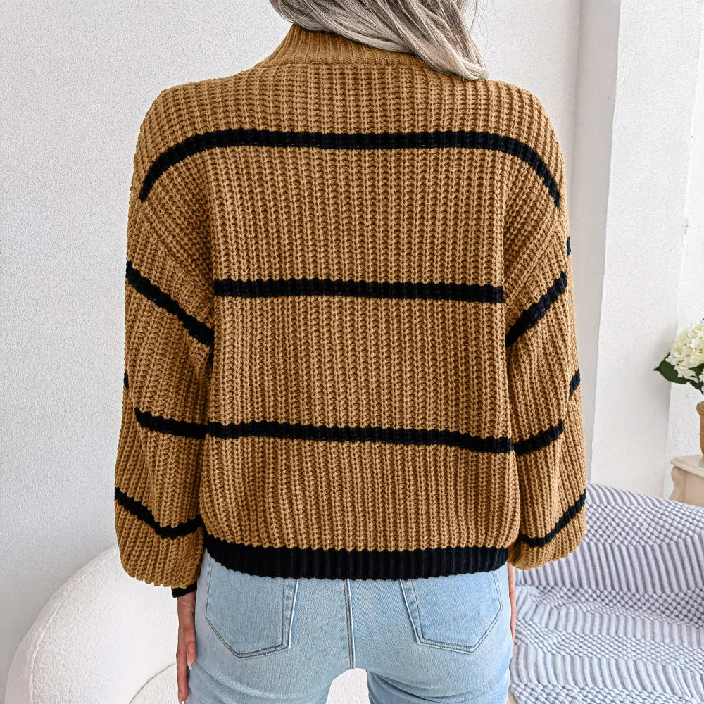 Pull en maille décontracté à rayures pour femmes