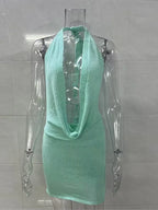 Robe mini élégante verte à sequins dos nu pour femmes
