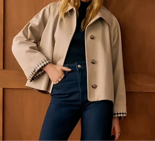 Veste Courte à Carreaux Femme – Couleurs Contrastées