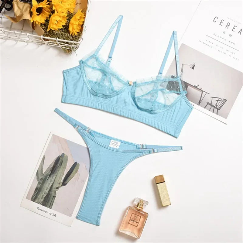 Ensemble de lingerie en dentelle à volants pour femmes