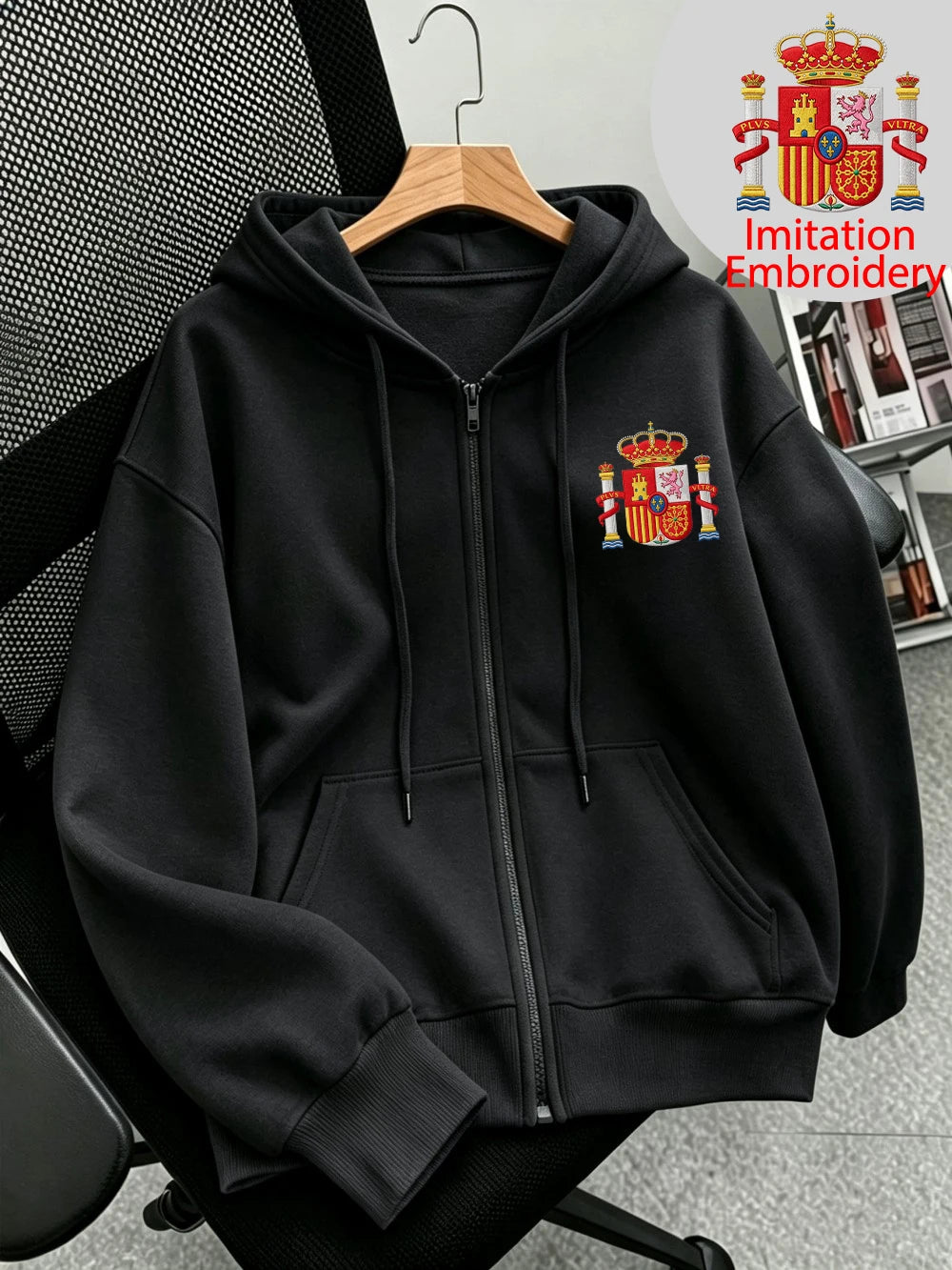 Sweat à capuche zippé imprimé Street Spain pour femmes