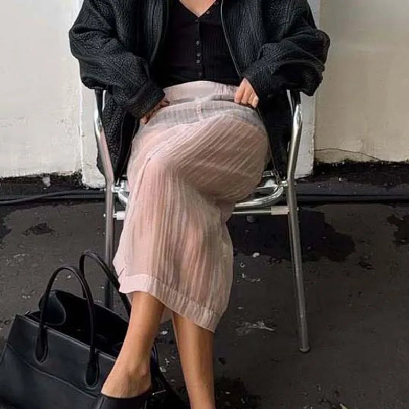Ensembles jupe rose sexy transparente et haut de gamme pour femmes