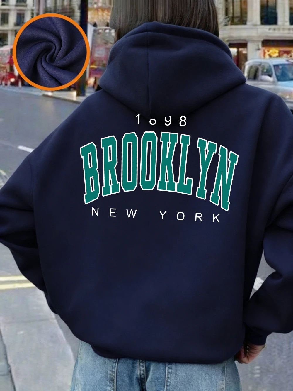 Sweat à capuche imprimé New York Brooklyn 1898 pour femmes
