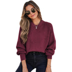 Pull en tricot décontracté à manches longues et col rond pour femmes
