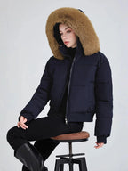 Manteau à capuche et col en fourrure pour femmes