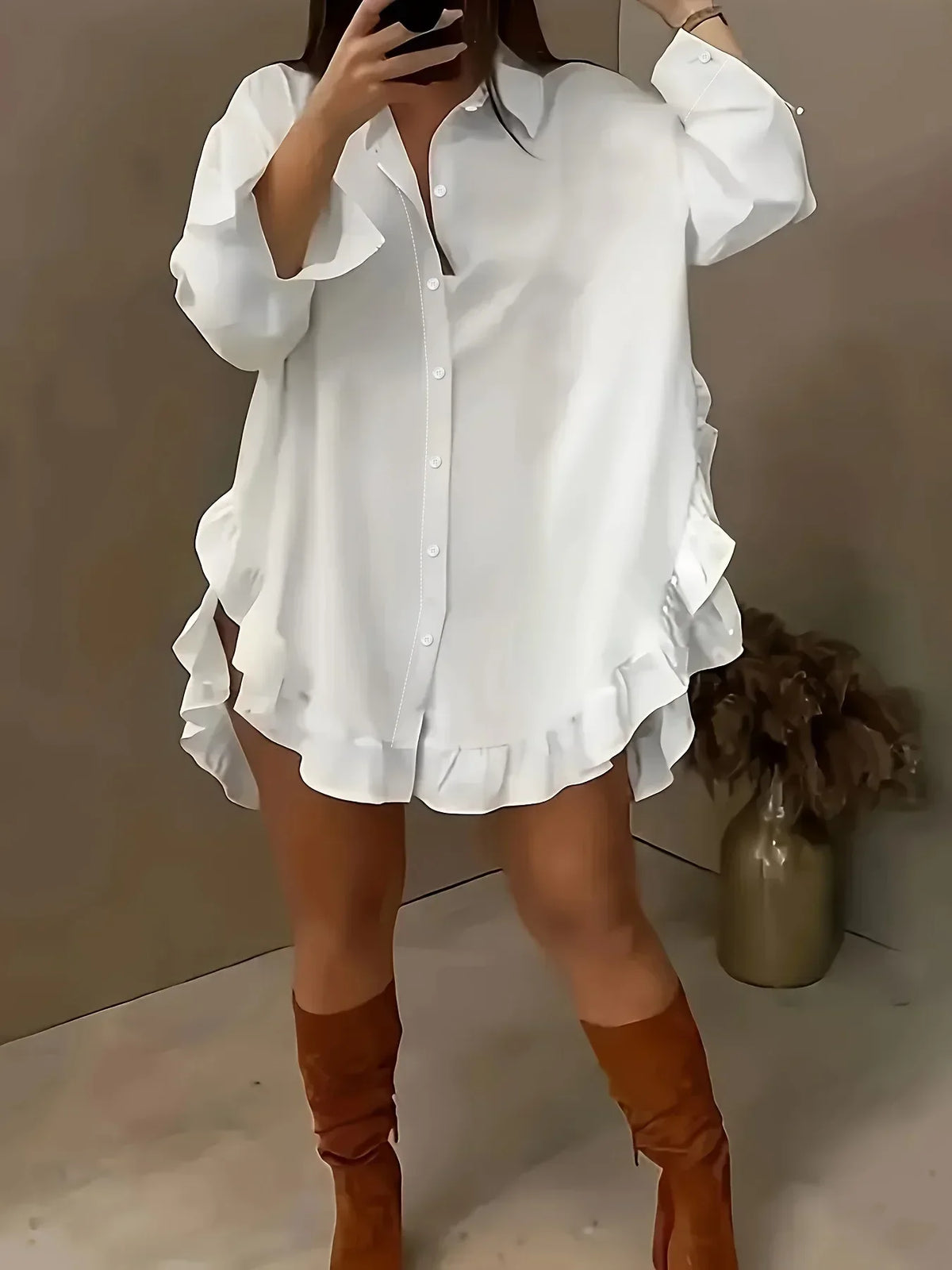 Chemise Longue Ample Femme – Ourlet à Volants