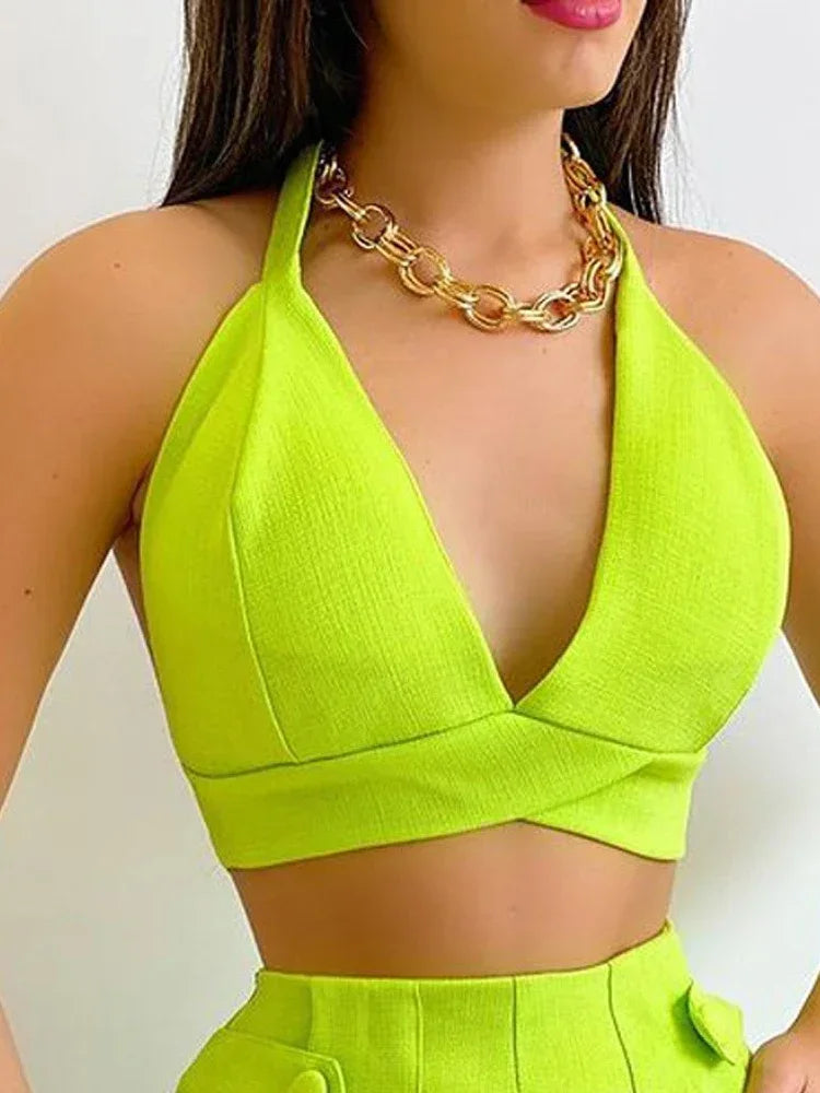 Ensembles haut court à lacets sexy à col en V profond pour femmes