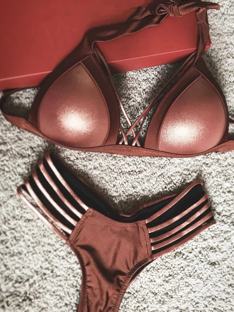 Maillot de bain deux pièces Sexy avec soutien-gorge Push Up pour femmes