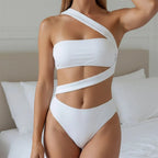 Maillot de bain une pièce blanc uni asymétrique à bandage sexy pour femmes