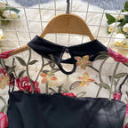 Bodys vintage broderie gaze col montant à manches longues pour femmes