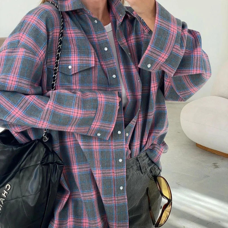 Chemise vintage à manches longues pour femmes