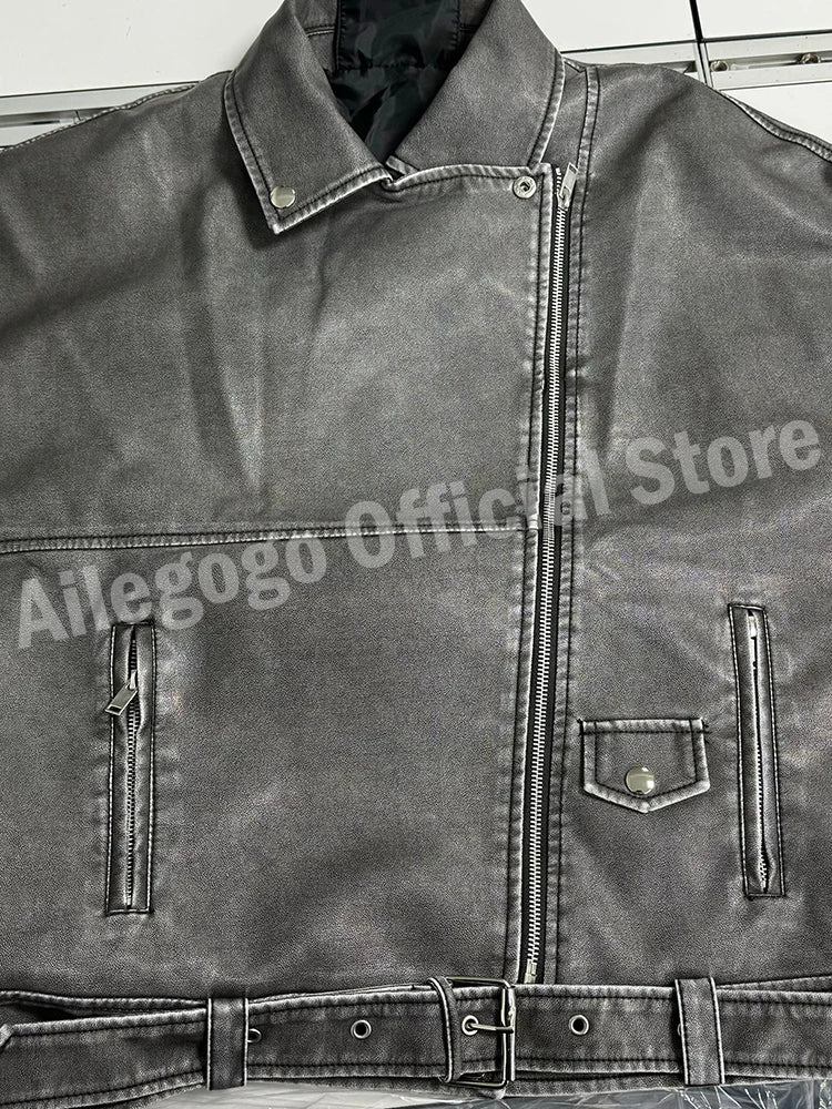 Veste ample rétro Pu Faux cuir pour femmes