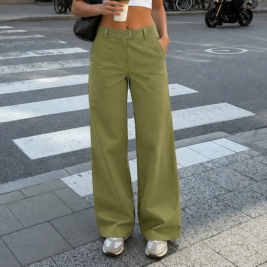 Pantalon large femme taille haute à poches