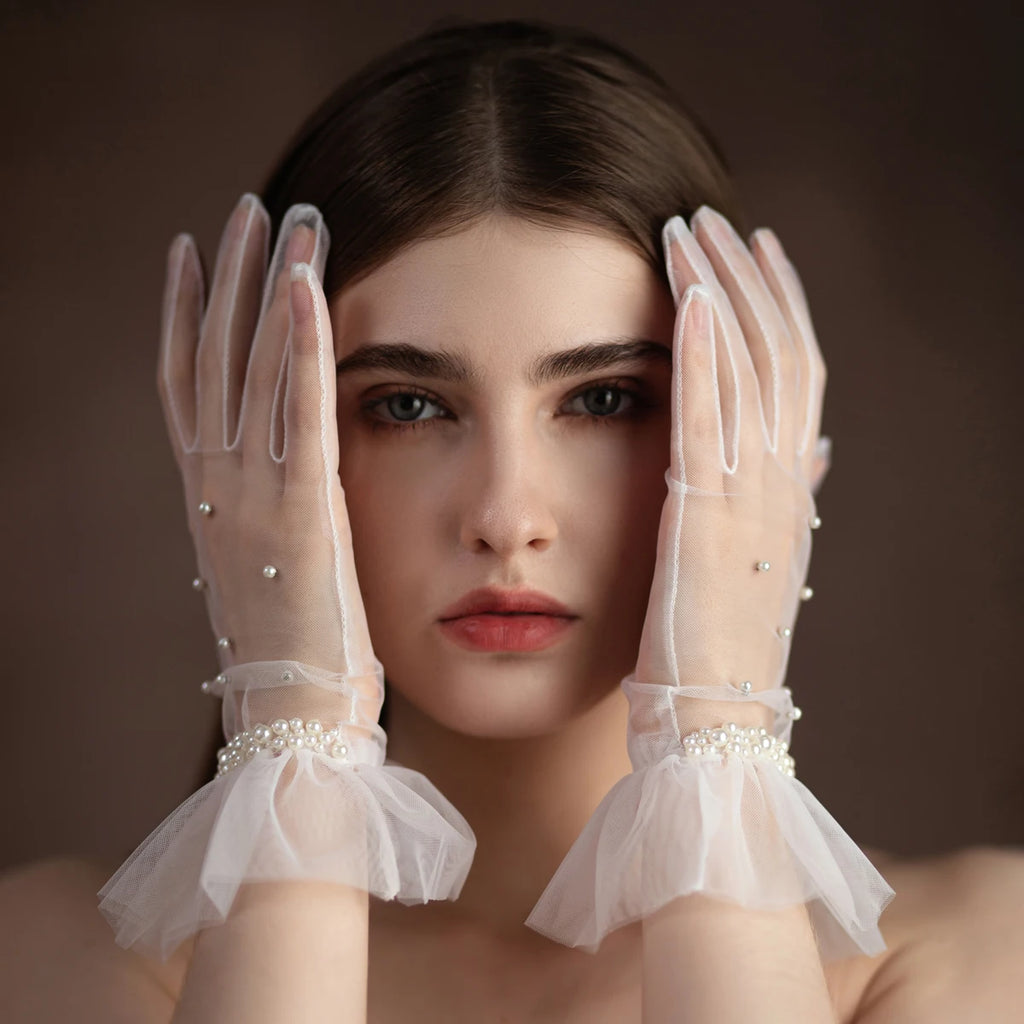 Gants en tulle à bord à volants pour femmes