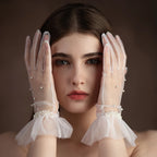 Gants en tulle à bord à volants pour femmes