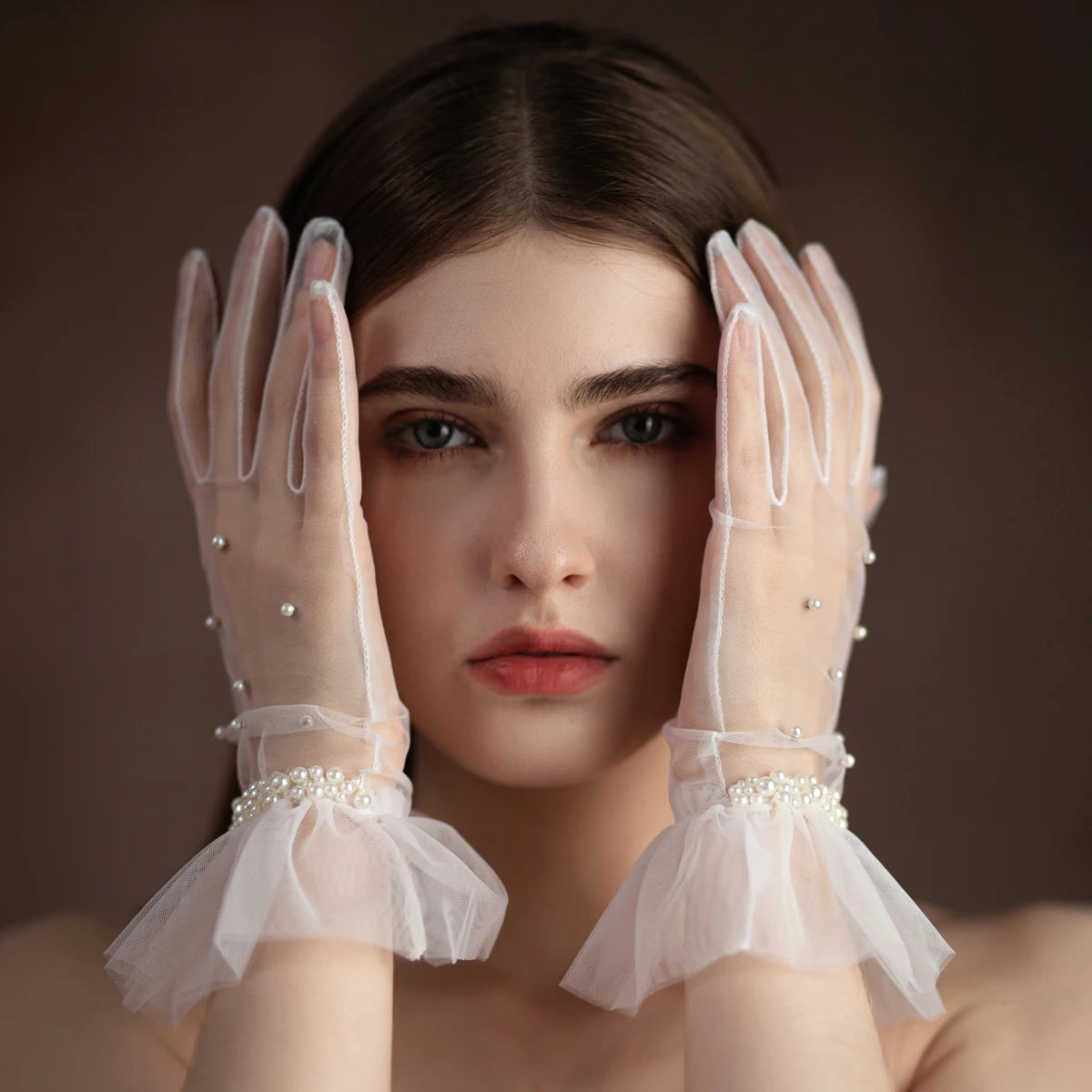 Gants en tulle à bord à volants pour femmes