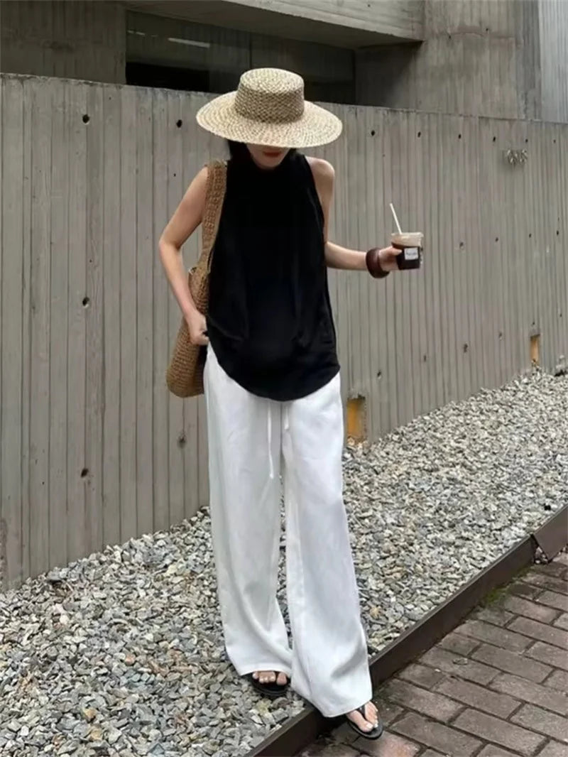 Pantalon d’Été Femme – Lin Blanc et Coupe Ample
