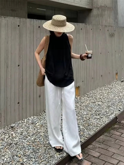Pantalon d’Été Femme – Lin Blanc et Coupe Ample