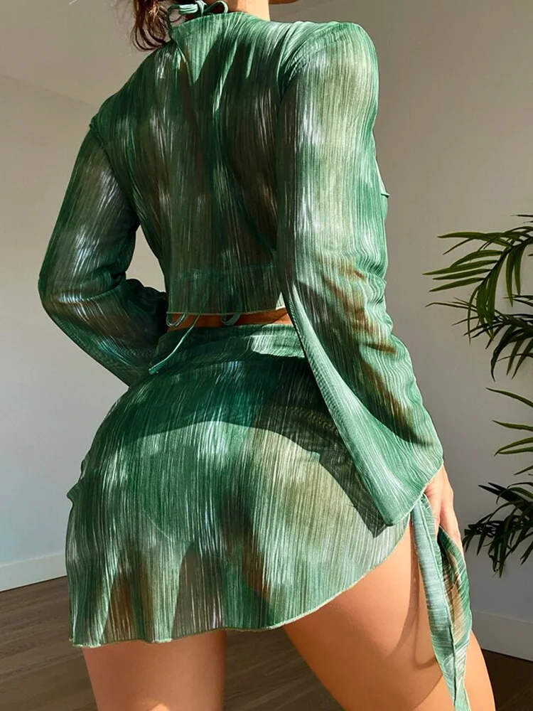 Maillot de bain trois pièces en maille imprimée pour femmes
