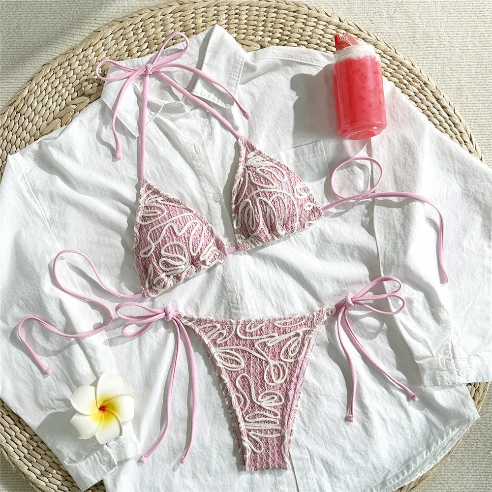 Ensemble maillot de bain deux pièces string triangle à bretelles pour femmes