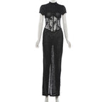Robe moulante sexy à plumes transparentes pour femmes
