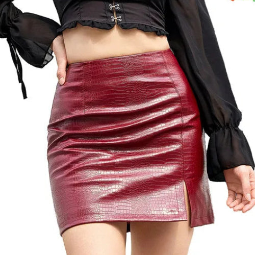 Jupe en PU motif Crocodile rouge pour femmes