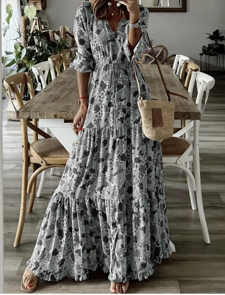 Robe longue bohème à imprimé floral et col en V pour femmes