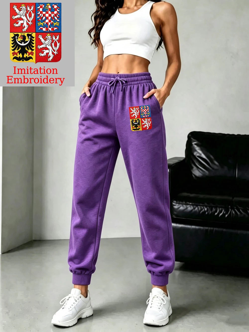 Pantalon de jogging décontracté en molleton avec emblème de la République tchèque pour femmes