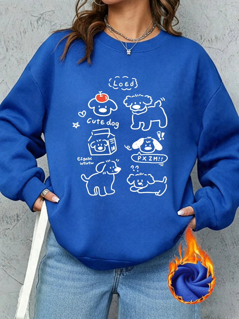 Sweat-shirts à imprimés de chiens mignons de dessins animés coréens pour femmes