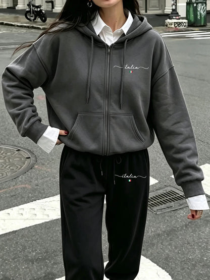 Ensemble 2 Pièces Femme – Sweats Zippés Imprimé Italia