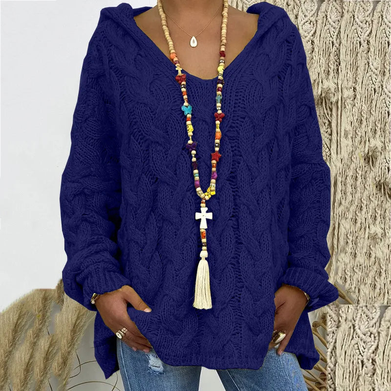 Pull torsadé tricoté de couleur pure pour femmes