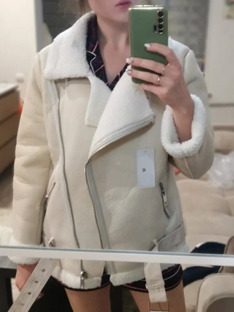 Manteaux d'hiver en faux cuir et fourrure de mouton pour femmes