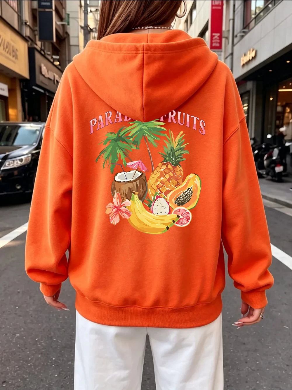 Sweat à capuche imprimé fruits du paradis frais et juteux pour femmes