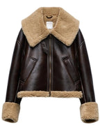 Manteau en faux cuir d(agneau pour femmes