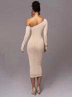 Robe à col diagonal et manches longues pour femmes