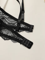 Ensemble de lingerie sexy en dentelle brodée en V profond pour femmes