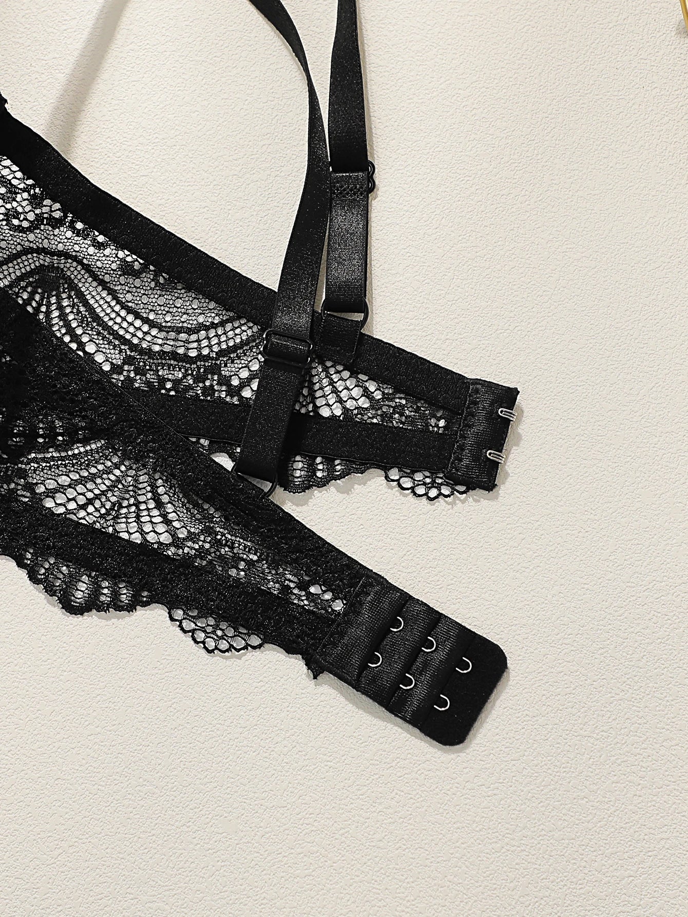 Ensemble de lingerie sexy en dentelle brodée en V profond pour femmes