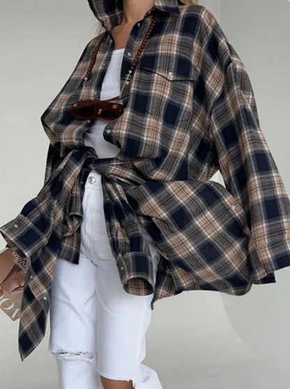 Chemisier Oversize Femme – Carreaux Vintage