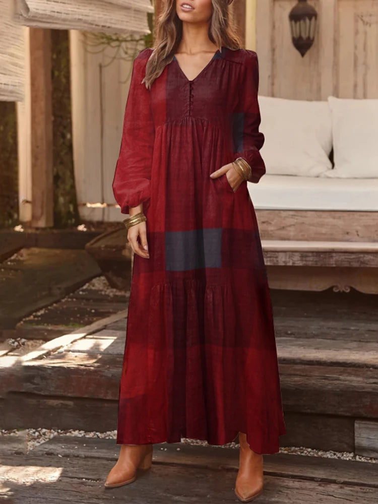 Robe chemise à manches longues style bohème pour femmes
