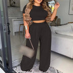 Ensemble deux pièces élégant pantalon long et tailleur léger pour femmes