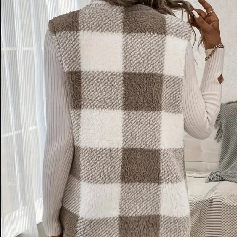 Gilets sans manches à carreaux amples pour femmes