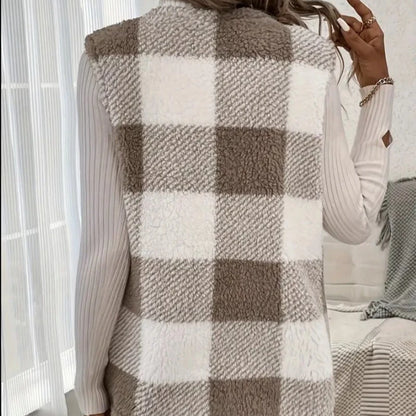Gilet à Carreaux Sans Manches Femme – Coupe Ample