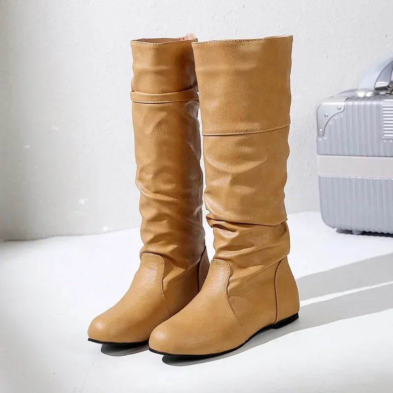 Bottes en cuir plissé pour femmes