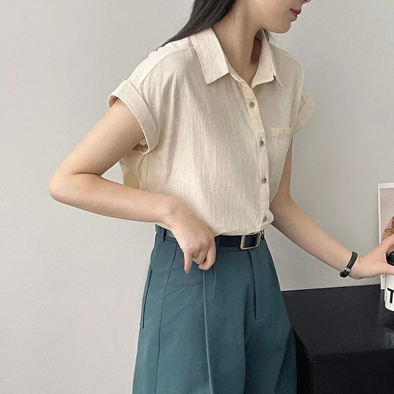 Chemise à manches courtes, style polyvalent, pour femmes