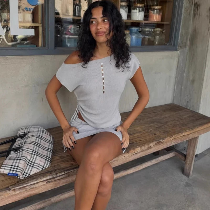 Ensemble jupe courte en tricot pour femmes
