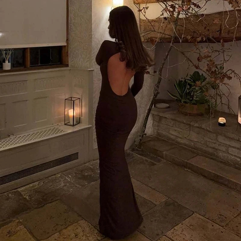 Robe longue à dos nu ajouré pour femmes