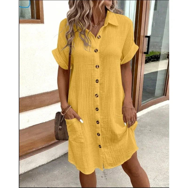 Robe minimaliste à boutons et col en v pour femmes