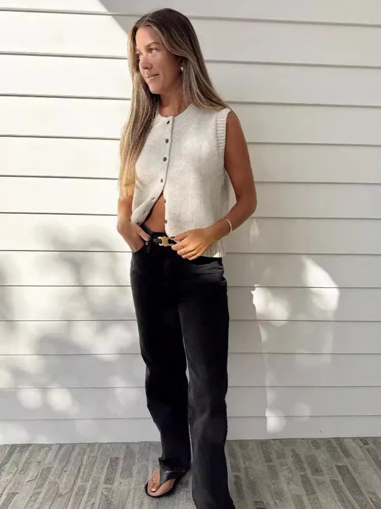 Gilets tricotés à simple boutonnage pour femmes
