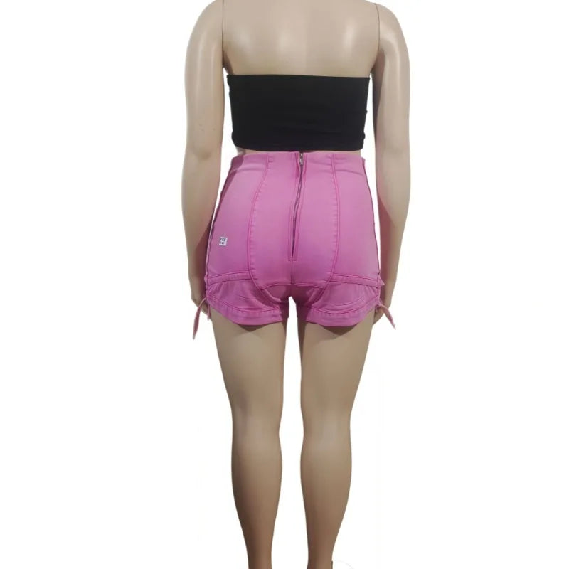 Shorts en jean taille haute à lacets pour femmes